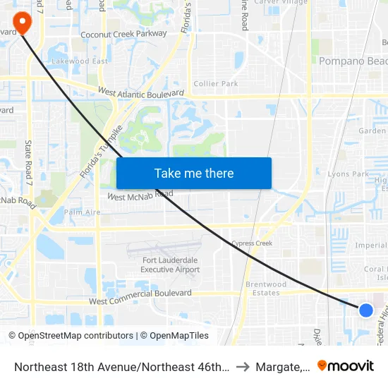 Northeast 18th Avenue/Northeast 46th Street to Margate, FL map