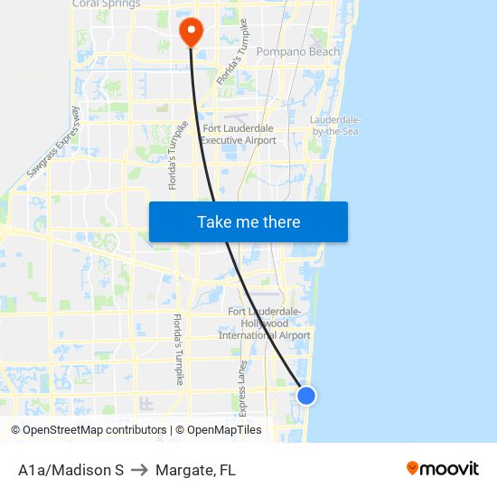 A1a/Madison S to Margate, FL map