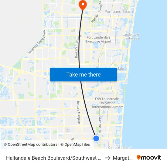 Hallandale Beach Boulevard/Southwest 32nd Avenue to Margate, FL map
