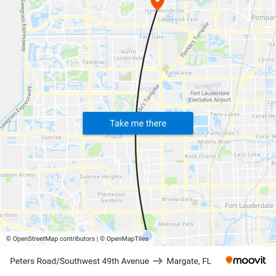 Peters Road/Southwest 49th Avenue to Margate, FL map