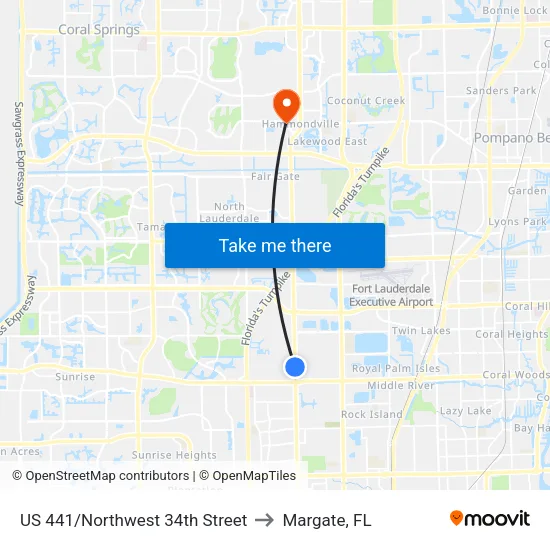 US 441/Northwest 34th Street to Margate, FL map