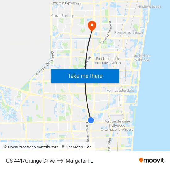 US 441/Orange Drive to Margate, FL map