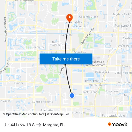 US 441/NW 19 S to Margate, FL map