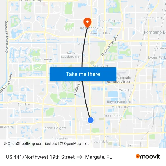 US 441/Northwest 19th Street to Margate, FL map