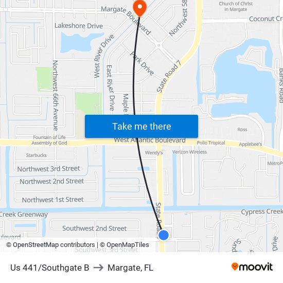 Us 441/Southgate B to Margate, FL map