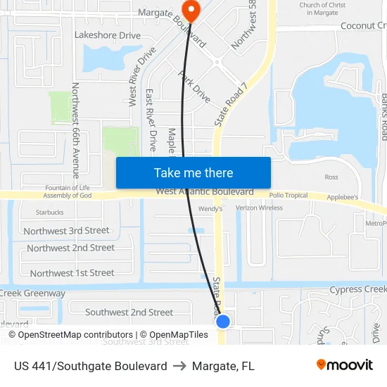US 441/Southgate Boulevard to Margate, FL map