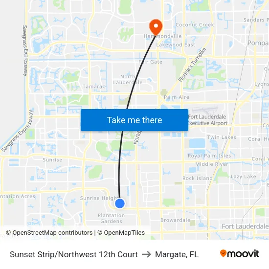 Sunset Strip/Northwest 12th Court to Margate, FL map