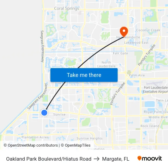 Oakland Park Boulevard/Hiatus Road to Margate, FL map