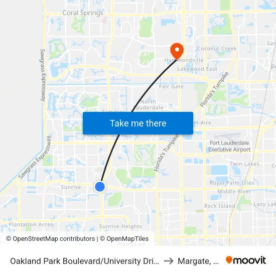 Oakland Park Boulevard/University Drive to Margate, FL map