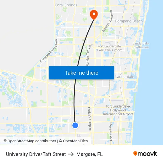 University Drive/Taft Street to Margate, FL map