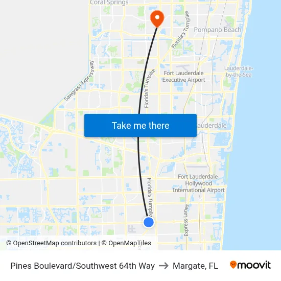 Pines Boulevard/Southwest 64th Way to Margate, FL map