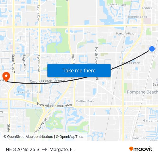 NE 3 A/NE 25 S to Margate, FL map