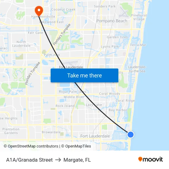 A1A/Granada Street to Margate, FL map