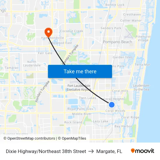 Dixie Highway/Northeast 38th Street to Margate, FL map