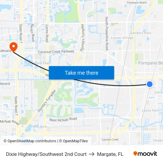 Dixie Highway/Southwest 2nd Court to Margate, FL map