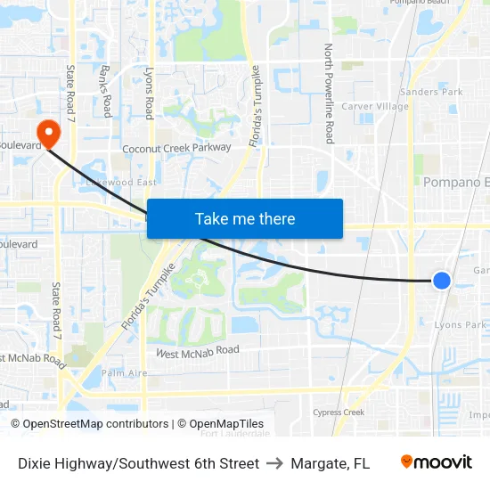 Dixie Highway/Southwest 6th Street to Margate, FL map