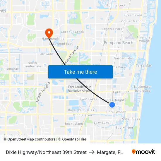Dixie Highway/Northeast 39th Street to Margate, FL map