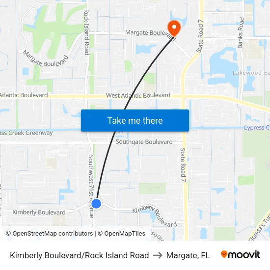 Kimberly Boulevard/Rock Island Road to Margate, FL map