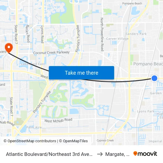 Atlantic Boulevard/Northeast 3rd Avenue to Margate, FL map