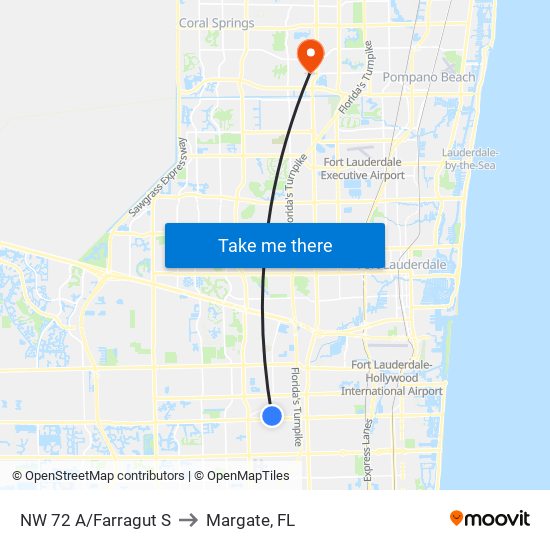 NW 72 A/FARRAGUT S to Margate, FL map