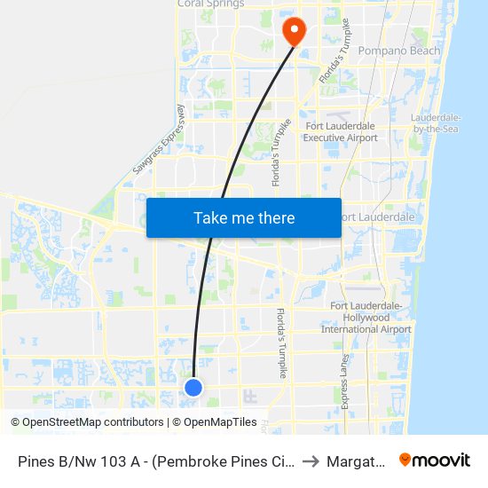 Pines B/NW 103 A - (Pembroke Pines City Center) to Margate, FL map