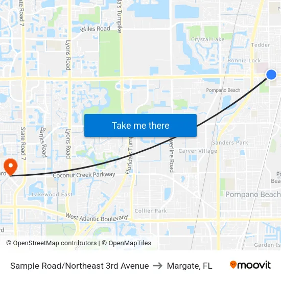 Sample Road/Northeast 3rd Avenue to Margate, FL map