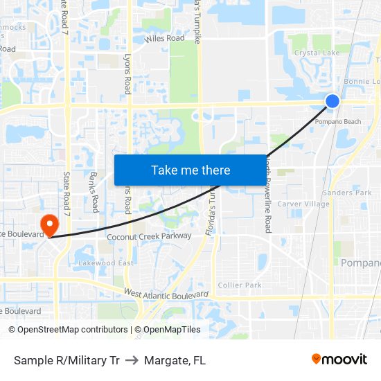 Sample R/Military Tr to Margate, FL map