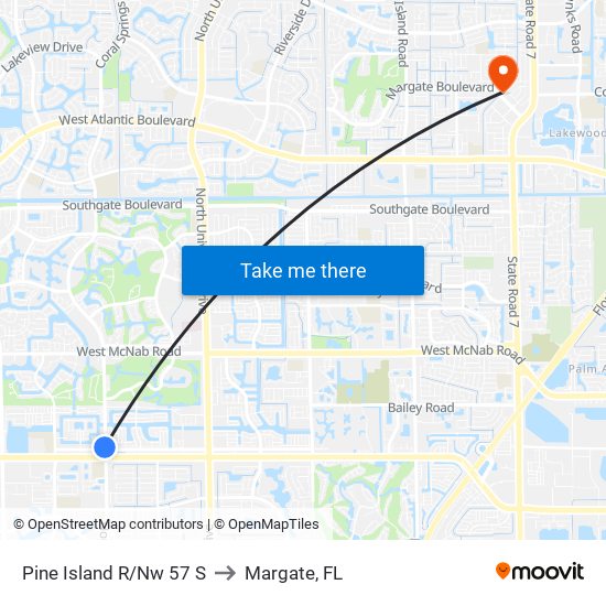 Pine Island R/Nw 57 S to Margate, FL map
