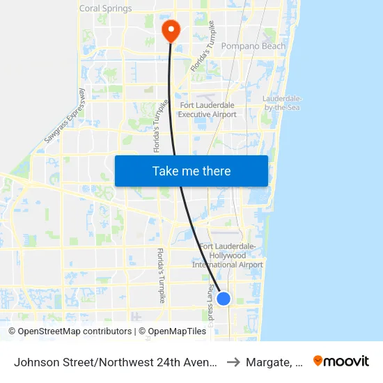 Johnson Street/Northwest 24th Avenue to Margate, FL map