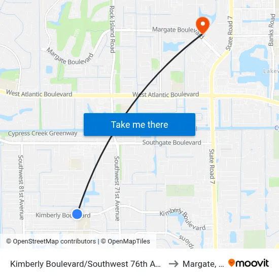 Kimberly Boulevard/Southwest 76th Avenue to Margate, FL map