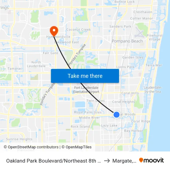 Oakland Park Boulevard/Northeast 8th Avenue to Margate, FL map