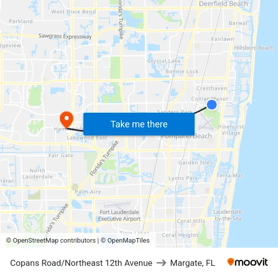 Copans Road/Northeast 12th Avenue to Margate, FL map