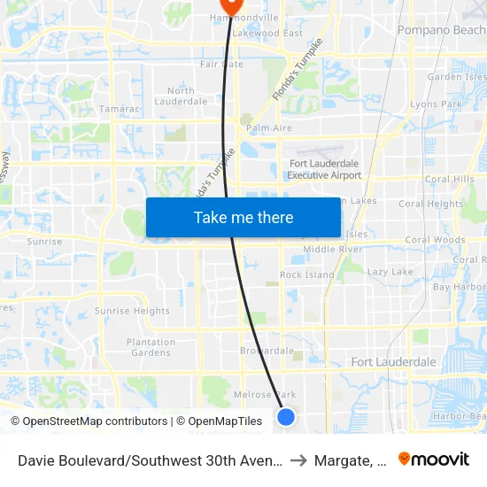 Davie Boulevard/Southwest 30th Avenue to Margate, FL map
