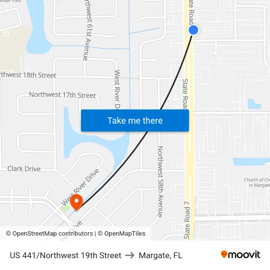 US 441/Northwest 19th Street to Margate, FL map