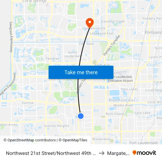Northwest 21st Street/Northwest 49th Avenue to Margate, FL map
