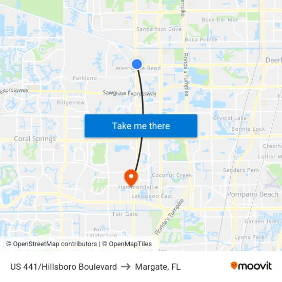 US 441/Hillsboro Boulevard to Margate, FL map