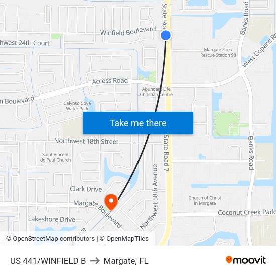 Us 441/Winfield B to Margate, FL map