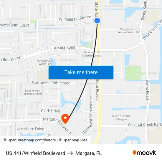 US 441/Winfield Boulevard to Margate, FL map