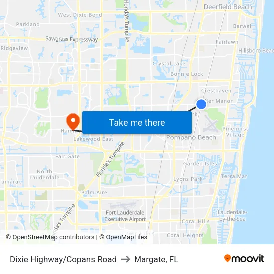 Dixie Highway/Copans Road to Margate, FL map