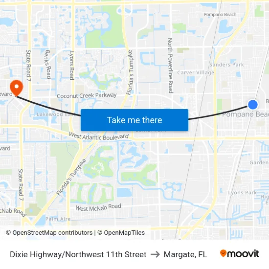 Dixie Highway/Northwest 11th Street to Margate, FL map