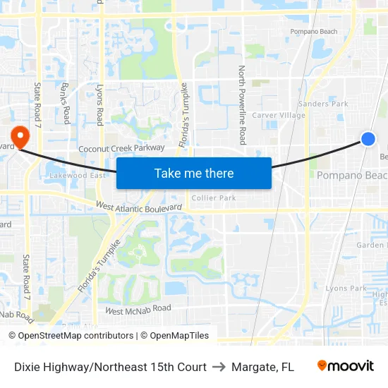 Dixie Highway/Northeast 15th Court to Margate, FL map