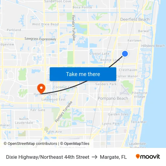 Dixie Highway/Northeast 44th Street to Margate, FL map