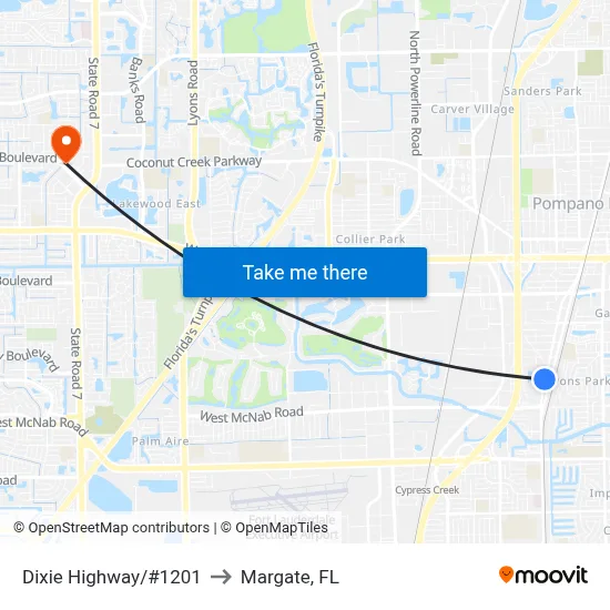 Dixie Highway/#1201 to Margate, FL map