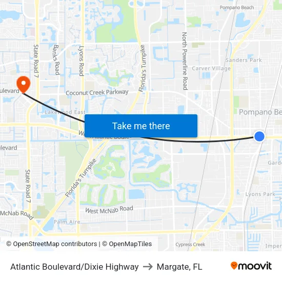 Atlantic Boulevard/Dixie Highway to Margate, FL map