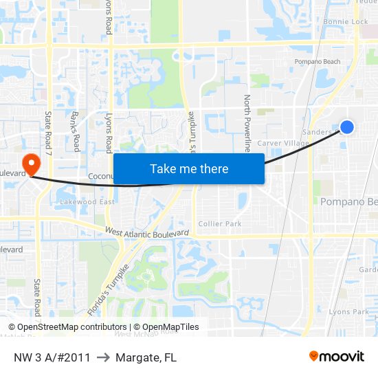 NW 3 A/#2011 to Margate, FL map