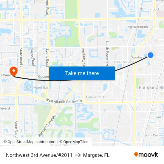 Northwest 3rd Avenue/#2011 to Margate, FL map