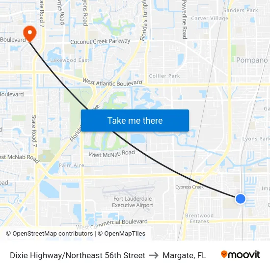 Dixie Highway/Northeast 56th Street to Margate, FL map