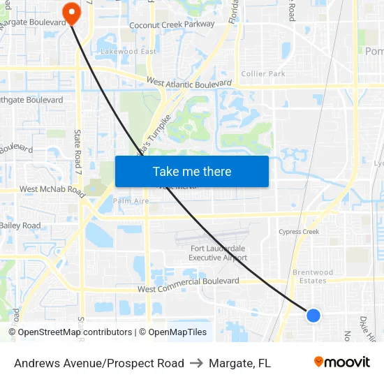 Andrews Avenue/Prospect Road to Margate, FL map