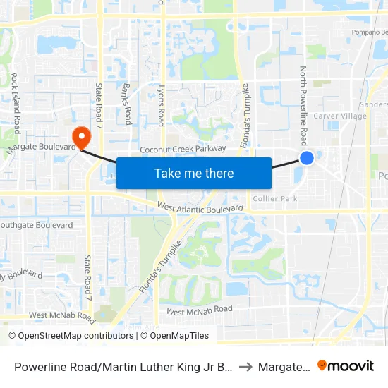 Powerline Road/Martin Luther King Jr Boulevard to Margate, FL map