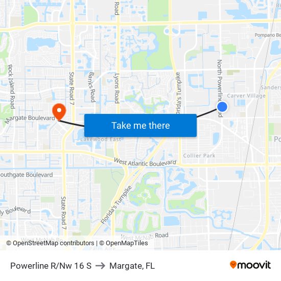 Powerline R/Nw 16 S to Margate, FL map